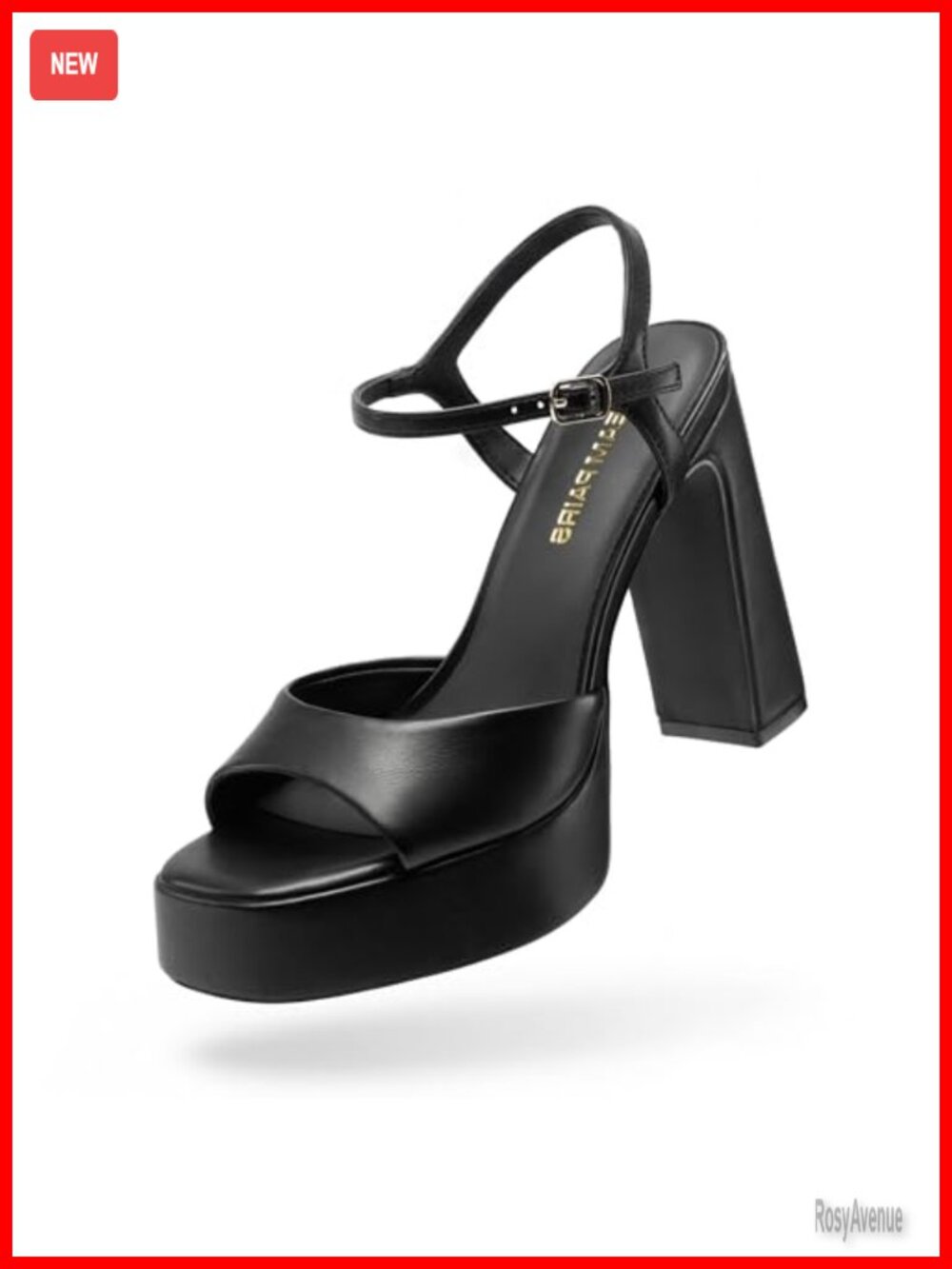 DREAM PAIRS Women's Platform Block Heel Square Toe Ankle Strap Faux Leather